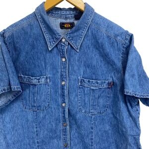 ROUTE 66 Womens Denim Snap Up Short Sleeve Shirt Blue Size 20W (2XL) Cot